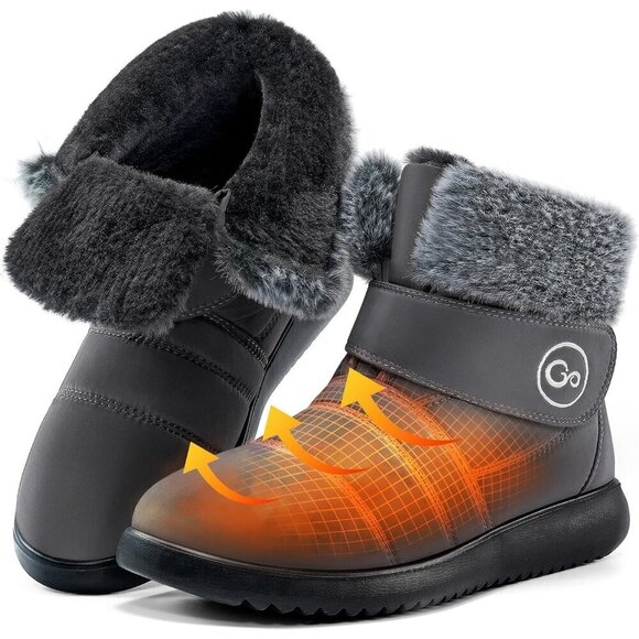Shoes - Womens Grey Winter Snow Boots Comfortable Warm Waterproof Non Slip